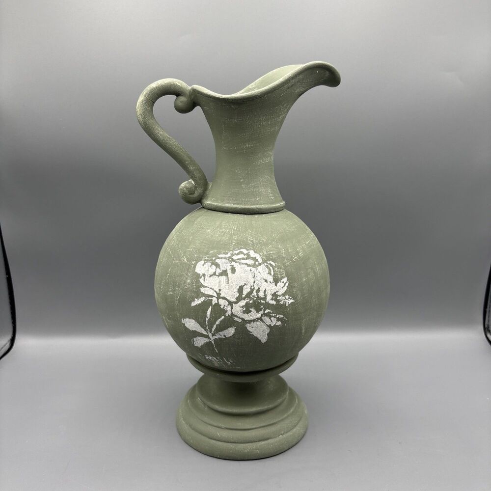 Pottery Faux Pitcher Decor Green Rustic Cottagecore Garden